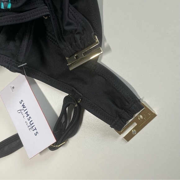 Black Tropical Leaf Print One Piece Swimsuit Tummy Control Lined sz 8 NWT - Picture 11 of 14